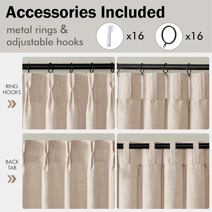 MIULEE Pinch Pleated Thick Linen Curtains 108 Inches Length 2 Panels for Living Room Bedroom, Extra Long Memory Trained Pinch Pleat Drapes Light Filtering Sand Beige Foor to Ceiling Curtains