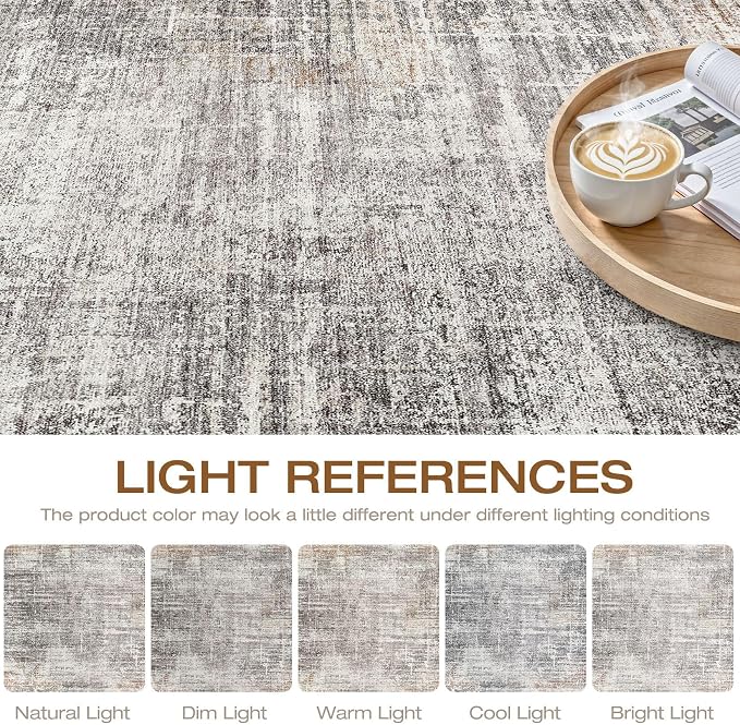 6x8 Area Rugs Living Room: Washable Large Neutral Rug Abstract Soft Modern Stain Resistant Indoor Floor Non-Slip Carpet for Bedroom Nursery Kids Office Playroom Dining Room Under Table- Gray Rust
