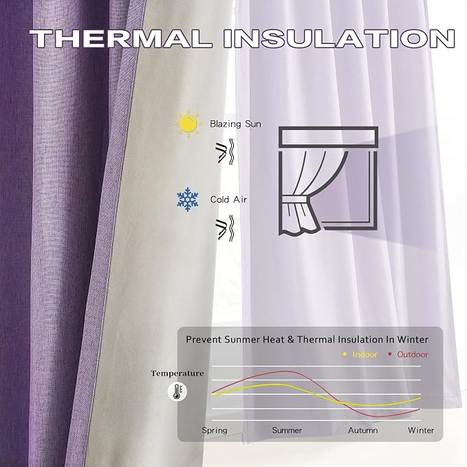 DUALIFE Pinch Pleated Blackout Curtains Purple 2 Panels,Back Tab Ceiling Viral Pleat Hooks Curtain for Track System,Thermal Insulated Drapes for Bedroom Living Room Dining Room,50 Wide x 105 Long