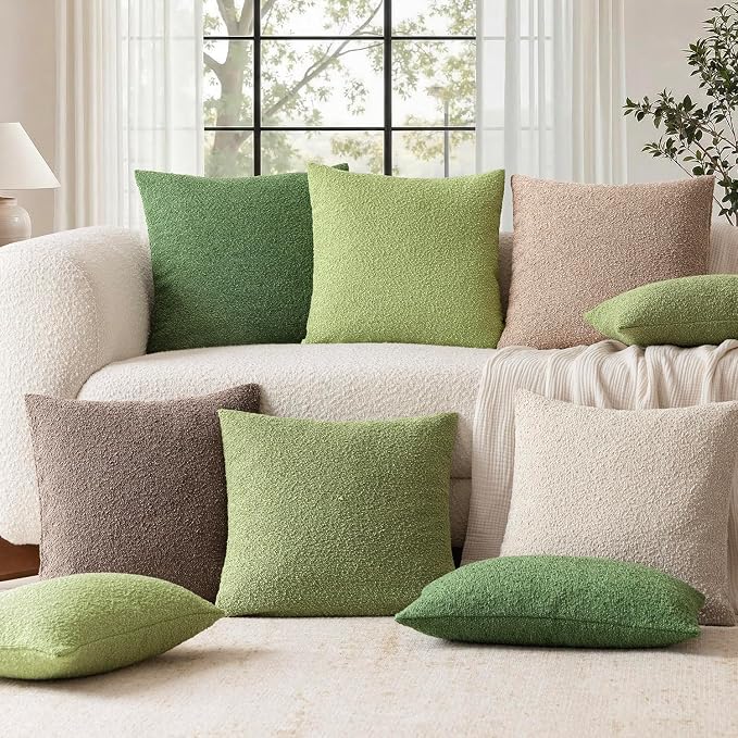 Foindtower Pack of 2 Textured Boucle Throw Pillow Covers Accent Solid Pillow Cases Cozy Soft Decorative Couch Cushion Case for Couch Chair Sofa Bedroom Living Room Home Decor 18x18 Inch Forest Green