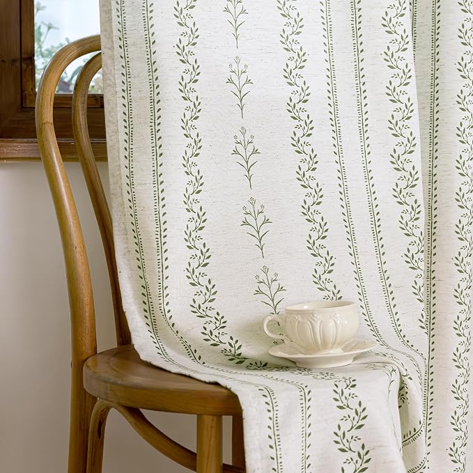 BGment Olive Green Boho Curtains Leaf Floral Print Cottage Core Botanical Curtains for Bedroom Light Filtering Curtain 63 Inch Long for Farmhouse Rustic, Each 52 Inch Wide, 2 Panels Set