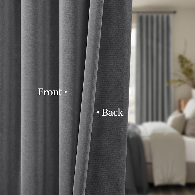 Gray Velvet Curtains 96 Inches Long Grey Thermal Insulated Thick Plush Velvet Blackout Curtains Noise Reduce Back Tab Rod Pocket Luxury Panels for Bedroom Living Room Dining 2 Panels 52x96 Inch Length