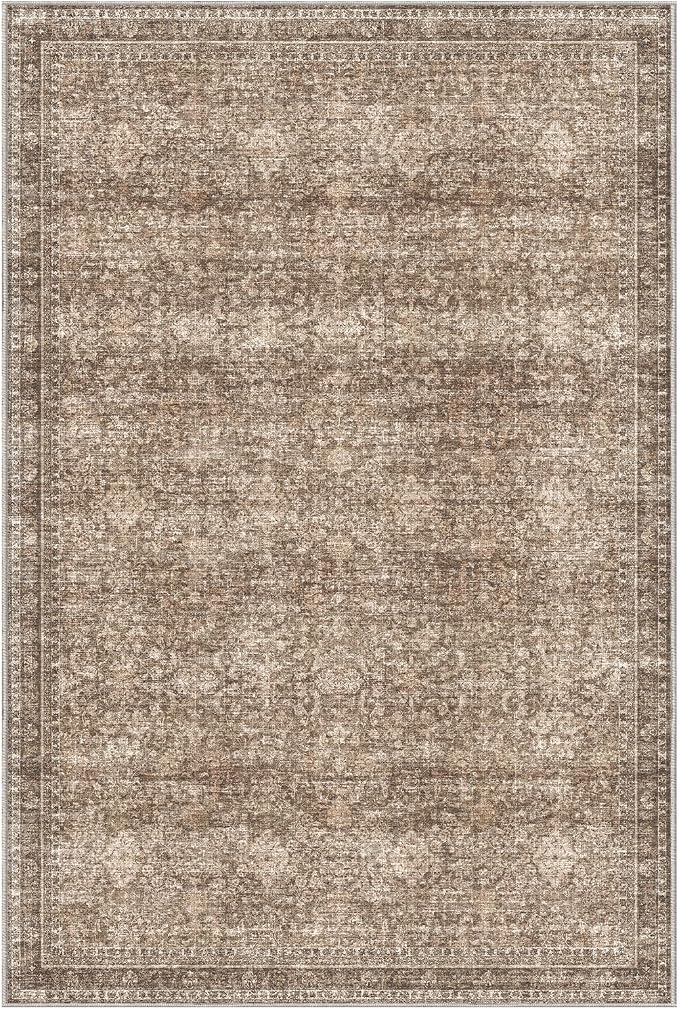 Sasttie 6x9 Area Rugs, Ultra-Soft Washable Rug, Low Pile Foldable Thin Carpets with Non-Slip Backing, Skin-Friendly Stain Resistant Carpet for Living Room, Bedroom, Kitchen, Dorm, 6x9, Dark Brown