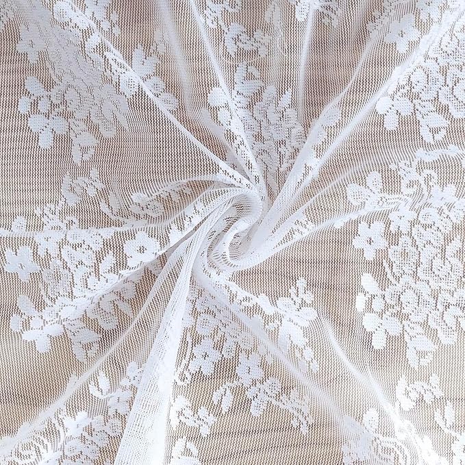 YJ YANJUN Vintage Lace Curtains 84 Inches Long Brilliant White 2 Panels | Floral Pattern,Sheer, Light-Filtering,French,All-space perfect,Rod Pocket