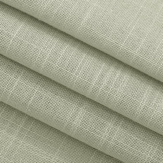Linen Blend Sage Green Curtains 45 inch Length 2 Panels for Bedroom Back Tab Light Filtering Semi Sheer Drapes Linen Cotton Textured Light Green Airy Modern Farmhouse Living Room Sage Aesthetic Decor