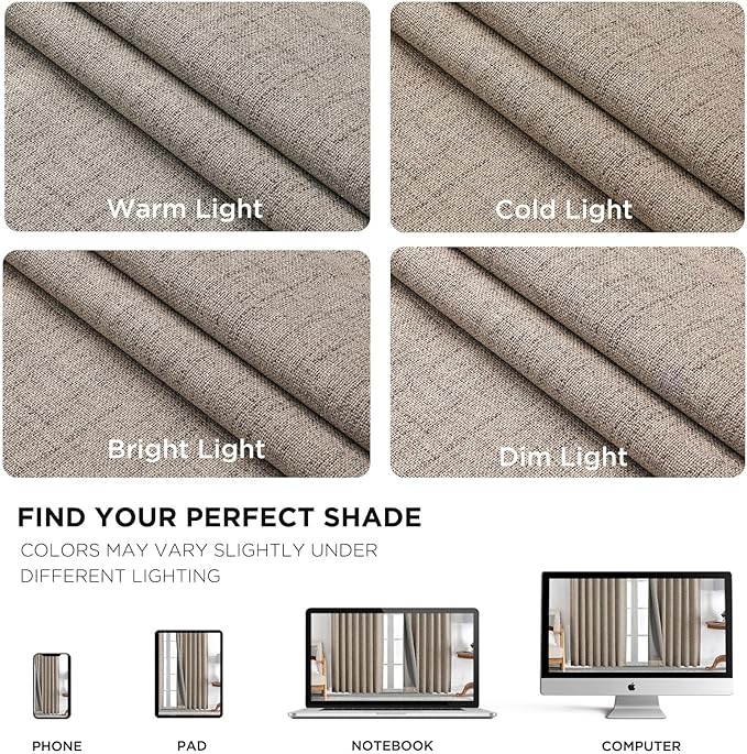 Joydeco Blackout Curtains for Bedroom - 100% Light Blocking 2 Panels Set Linen Drapes 66" W x 96" L, Thermal Insulated Room Darkening Curtains, Linen Textured for Living Room, Rod Pocket & Back Tabs