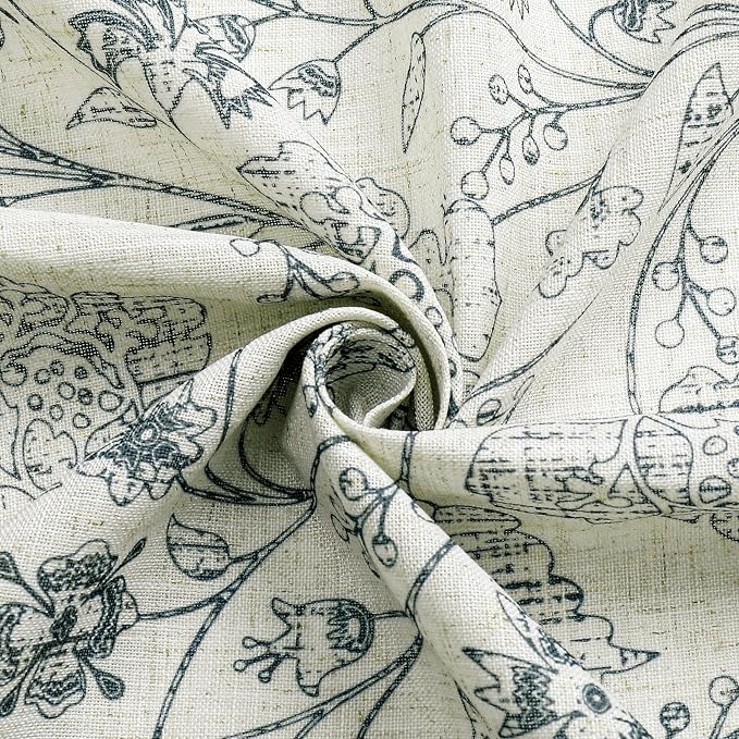Vision Home Blue Leaf Floral Print Pinch Pleat Light Filtering Curtains, Linen Window Drapes with Microfiber Liner & Back Tab Hooks for Living Room Bedroom, Farmhouse Cottagecore 40x84 Inch Set of 2