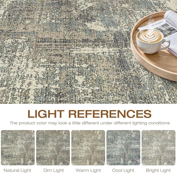 8x10 Area Rugs Living Room: Washable Large Neutral Rug Abstract Soft Modern Stain Resistant Indoor Floor Non-Slip Carpet for Bedroom Nursery Kids Office Playroom Dining Room- Green Brown