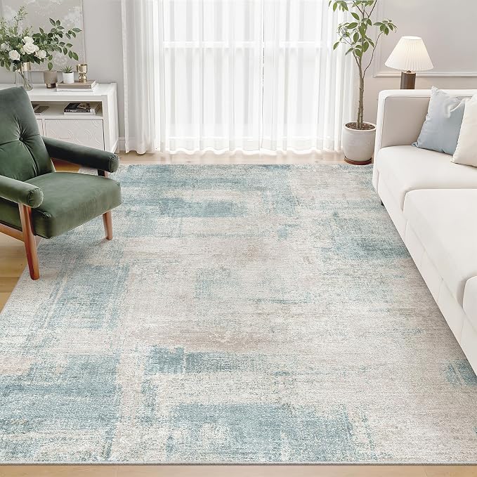 zesthome Washable Area Rug 6x9, Large Abstract Rugs for Living Room, Non-Slip Stain Resistant Rugs, 6x9 Area Rugs for Bedroom, Dining Room, Ultra-Thin Indoor Area Rugs (Blue, 6'x9')