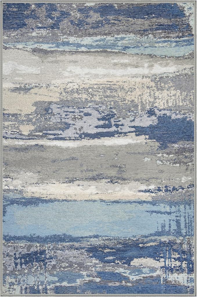 GENIMO 2X3 Washable Modern Doormat, Non-Slip Low Pile Chenille Area Rug, Small Entry Mat for Entrance Hallway Kitchen Bathroom, Indigo Drift