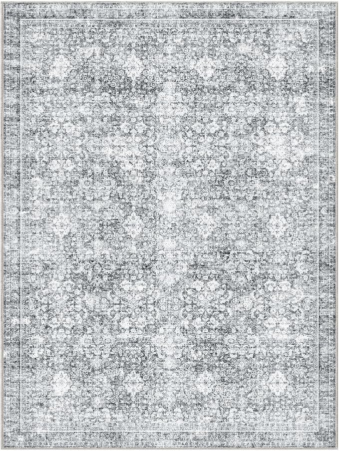 Sasttie 9x12 Area Rug, Ultra-Soft Washable Rug, Low Pile Foldable Thin Carpets with Non-Slip Backing, Skin-Friendly Stain Resistant Carpet for Living Room, Bedroom, Kitchen, Dorm, 9x12, Light Grey