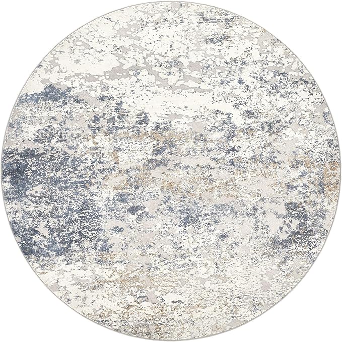 DMOYEST 5ft Round Area Rug Living Room Rugs - 5x5 Washable Large Soft Indoor Neutral Modern Abstract Low Pile Rug Carpet for Bedroom Dining Room Farmhouse Home Office - Beige Blue