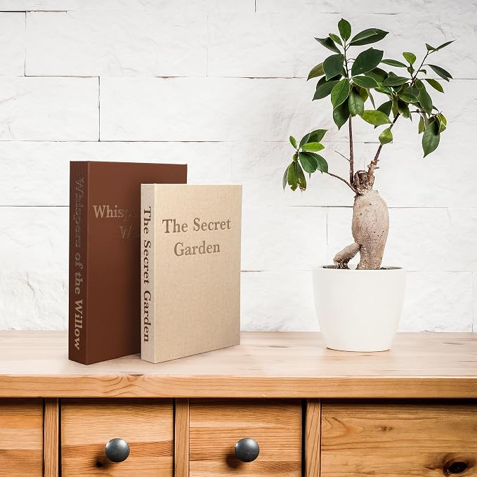 Decorative Linen Storage Books Set of 2 – Aesthetic Faux Book Keepsake Box with Hidden Magnetic Closure for Coffee Table Decor, Bookshelf Styling, Neutral Modern Home Decor
(Brown & Beige)