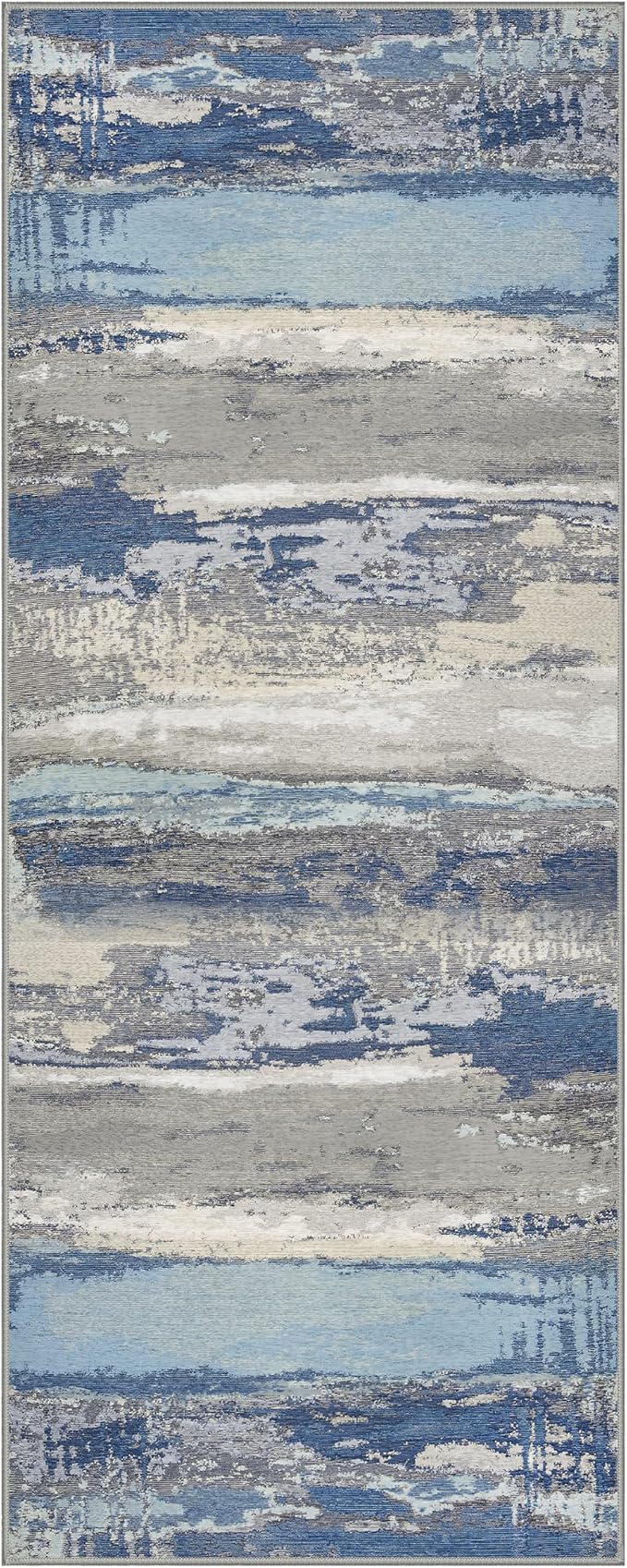 GENIMO 2X5 Washable Modern Runner Rug for Hallway, Non-Slip Low Pile Chenille Print Rug, Soft Rugs for Indoor Entryway Kitchen Corridor, Indigo Drift