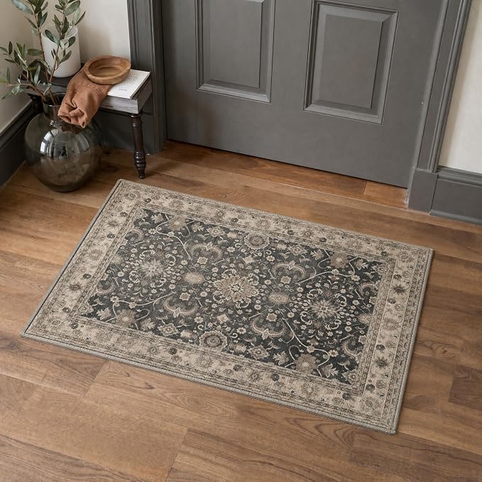 Bavni Area Rugs for Living Room, 5x7 Area Rugs Non-Slip Washable,Ultra-Thin Oriental Floral Rug for Bedroom Dinning Room Office, Dusty Taupe