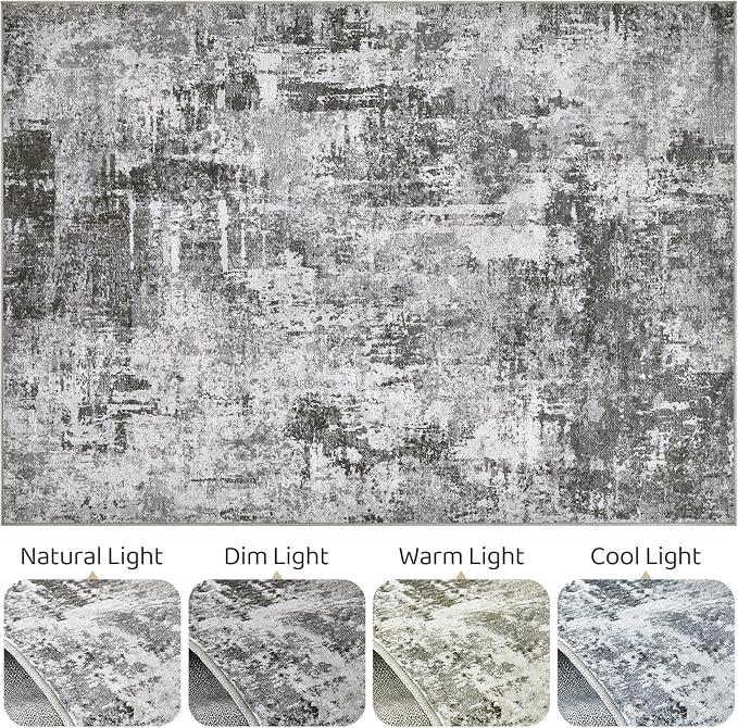 10x13 Area Rug Living Room: Washable Large Abstract Modern Soft Rugs Stain Resistant Indoor Floor Non-Slip Accent Carpet for Bedroom Nursery Playroom Office Dining Room Dorm Home House- Black Grey