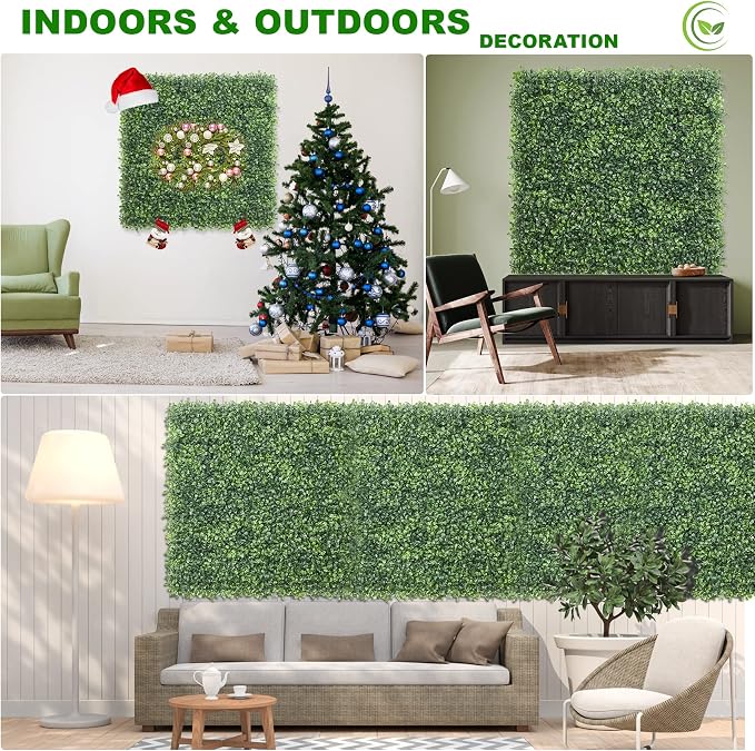 KASZOO 24 Pack 20"x20" Grass Wall Panels - Artificial Boxwood Panels for Greenery Wall Backdrop, Faux Greenery for Indoor Outdoor Decor, Garden Fence, Wedding, Privacy Screen, 66 Sq. Ft. Coverage