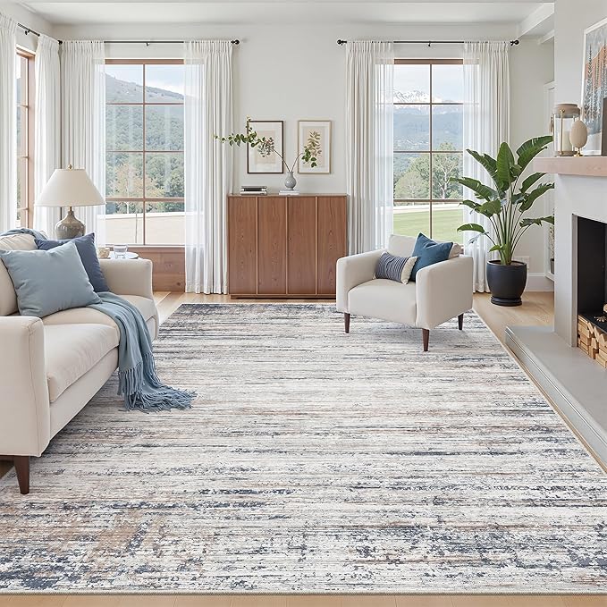 zesthome Area Rugs 8x10 for Living Room Machine Washable Large Rug Modern Abstract Soft Rugs, Indoor Low Pile Carpet with Non Slip Backing for Bedroom Dining Room Nursery(Blue Grey,8'x10')
