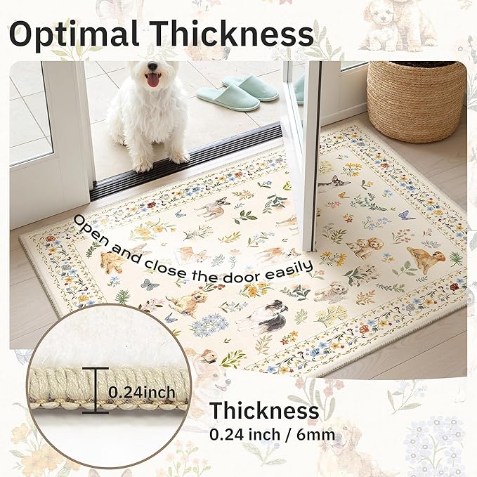 Soalmost Dog 8x10 Area Rugs for Living Room, Machine Washable Animal Floral Vintage Rug Non-Slip Low Pile Soft Throw Large Rugs for Classroom Bedroom Dining Room Nursery Playroom (8 x 10,Beige)