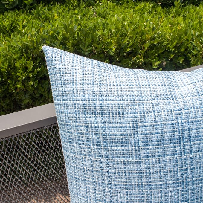 Kevin Textile Pack of 2 Decorative Outdoor Waterproof Throw Pillow Covers Stripe Square Pillowcases Modern Cushion Cases for Patio Couch Bench 20 x 20 Inch Light Blue