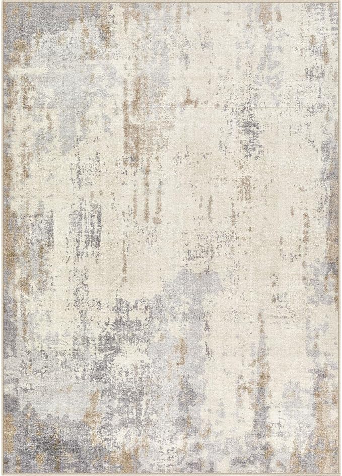 UERMEI 8x10 Washable Area Rug - Neutral Modern Abstract Living Room Rugs, Non-Slip Soft Large Indoor Floor Carpet for Bedroom Home Office & Under Dining Table Decor, Light Brown/Gray