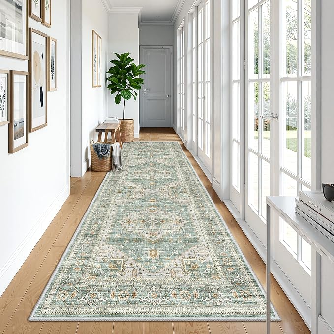 Runner Rug 2'x10' Washable Hallway Runner Rug Non Slip Floor Carpet Runners for Entryway Laundry Room Kitchen (2'x10',Green)