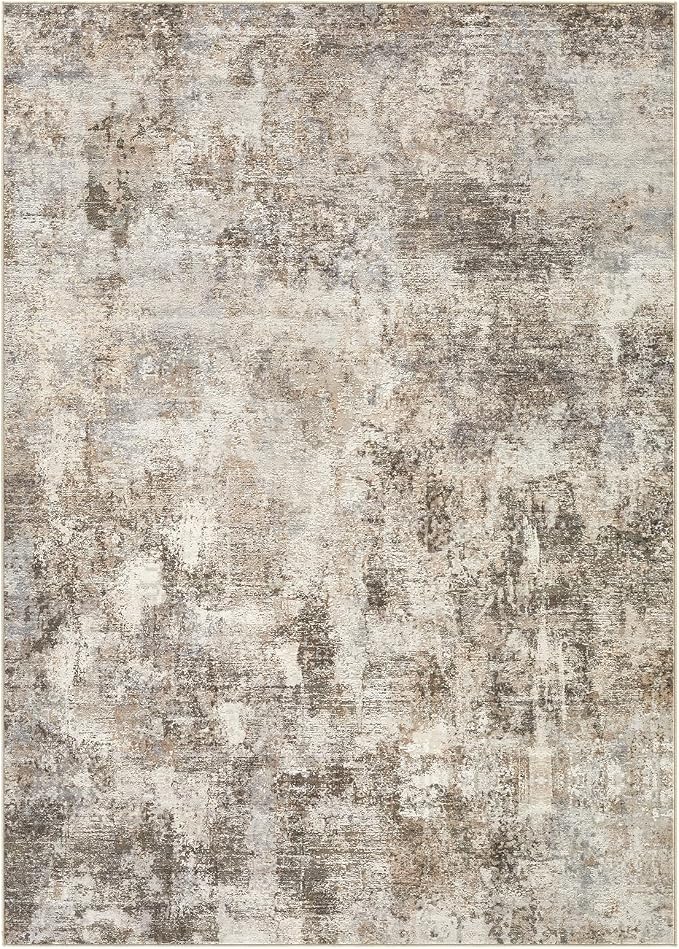 WITSHOCK Area Rugs 10x12 Living Room Rug - Washable Neutral Soft Low Pile Non-Slip Modern Abstract Thin Large Indoor Carpet for Bedroom Dining Room Nursery Office - Dark Brown