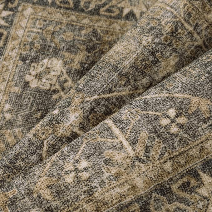PureCozy 6x9 Brown Black Area Rug for Living Room Washable Vintage Distressed Carpet Large Bedroom Low Pile Non Slip Indoor Soft Retro Throw Accent Rug Office Kitchen Bathroom Dining Room