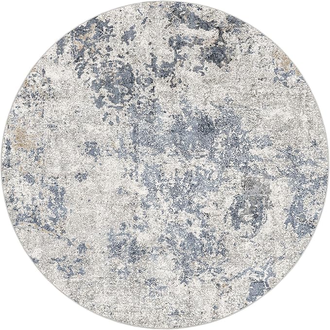 5ft Round Area Rugs for Living Room: 5x5 Abstract Washable Rug Modern Large Soft Stain Resistant Non-Slip Backing Machine Table for Bedroom Dining Room Indoor Home Office Carpet - Blue Brown