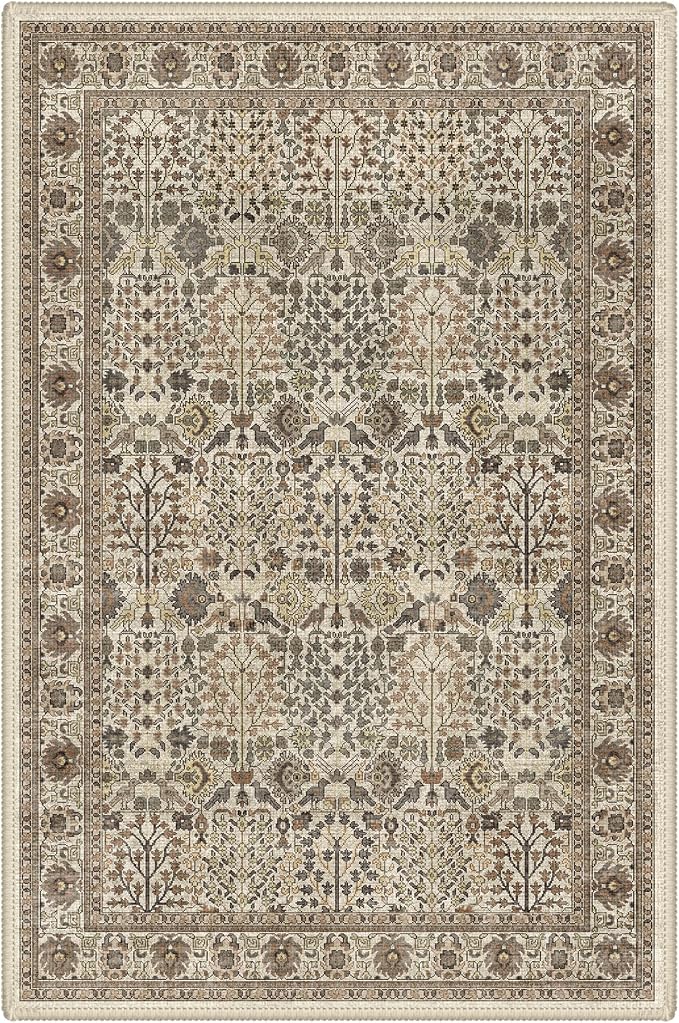 Bavni 2x3 Doormat, Machine Washable Runner Rug Non Slip, Vintage Floral Print Style Rugs for Entrance-Lightweight Low Pile Carpet for Hallways Kitchen and Corridor, Dark Espresso