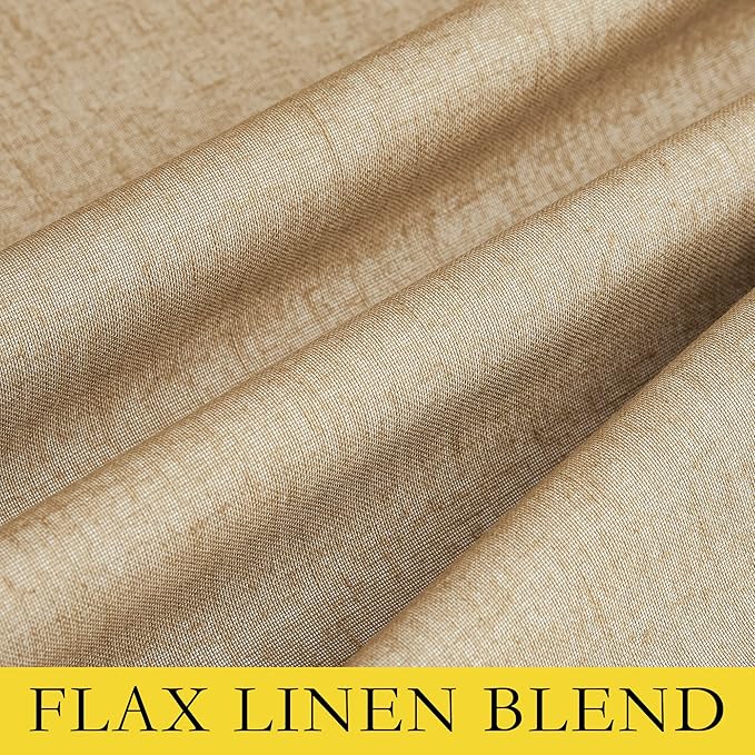 NICETOWN 100% Absolutely Blackout Linen Curtains with Thermal Insulated White Liner, Camel, 52" Wide by 45" Long, 2 Pieces, Linen Blend Window Drapes Privacy Window Treatments for Bedroom/Kids Room