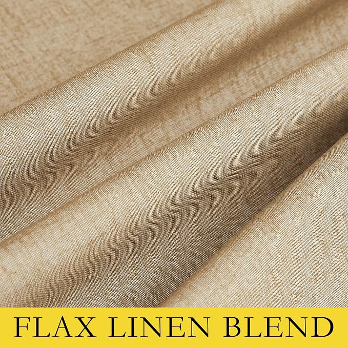 NICETOWN 100% Absolutely Blackout Linen Curtains with Thermal Insulated White Liner, Camel, W52 x L84, 2 Panels, Long Curtains 84 inch Length for Patio Door, Doorway, Office, Overnight Shiftworker