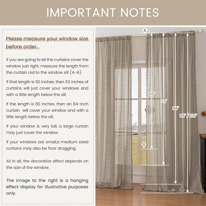 WAZZIO Boho Lace Curtains 45 Inches 2 Panel,Light Filtering Privacy Tassel & Geometry Crochet Semi Sheer Curtain Drapes for Bedroom Living Dining Room,Rod Pocket & Tassel,Earthy Color Taupe