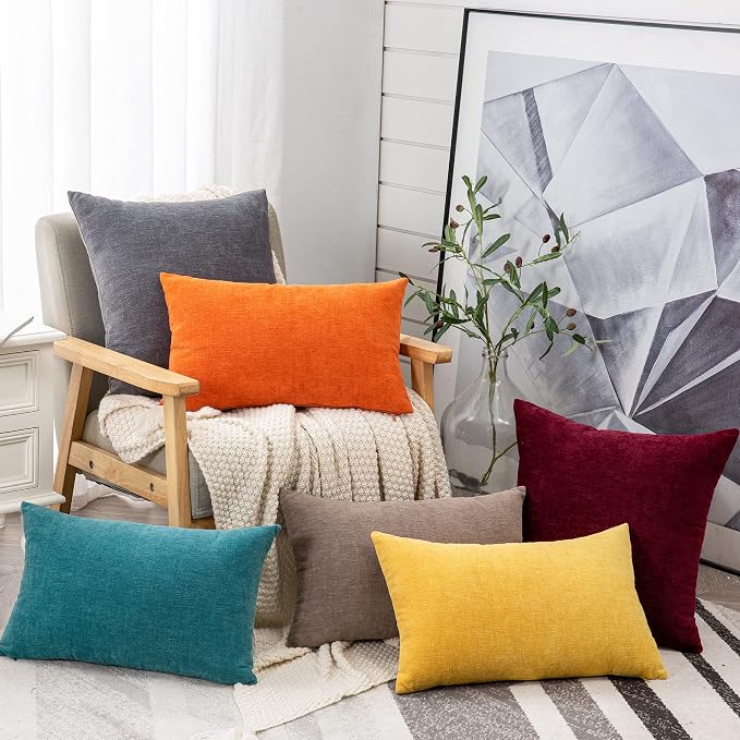 GAWAMAY Decorative Square Throw Pillow Covers 20"x20" Inch Set of 2, Super Soft Chenille Pillows Cover Fall Pillowcase for Living Room Bedroom Sofa Couch Cushion Cover Grey 50x50cm (No Insert)