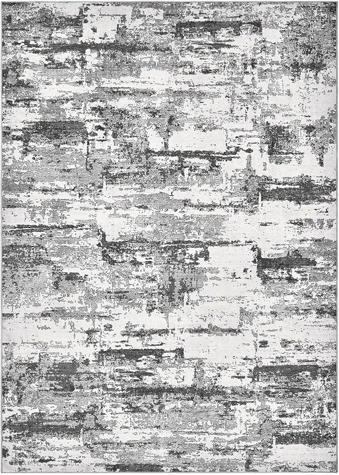 Area Rugs for Living Room: 10x11 Abstract Washable Rug Modern Neutral Large Soft Stain Resistant Non-Slip Backing Machine Table for Bedroom Dining Room Indoor Home Office Carpet - Black Grey