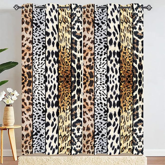 Wild Animal Print Curtain, Room Darkening Thermal Insulated Blackout Leopard Boa Window Drapes with Grommets for Living, Dining, Bedroom, 42"x 90", Set of 2 Panels