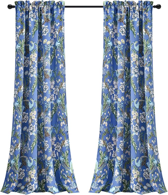 Lush Decor Dolores Light Filtering Window Panels, Pair, 52" W x 84" L, Blue & Green - Floral Curtains for Bedroom - Vintage Curtains - Coquette Room Decor