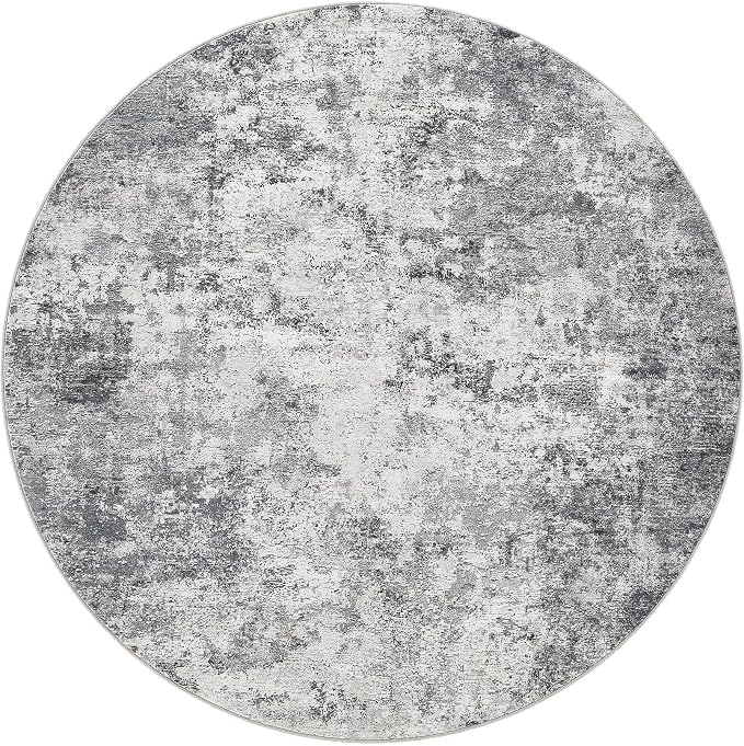 UERMEI 6ft Round Area Rug Living Room Rugs - 6x6 Washable Neutral Modern Abstract Soft Thin Rug Indoor Floor No Slip Rug Carpet for Bedroom Under Dining Table Home Office Decor - Grey