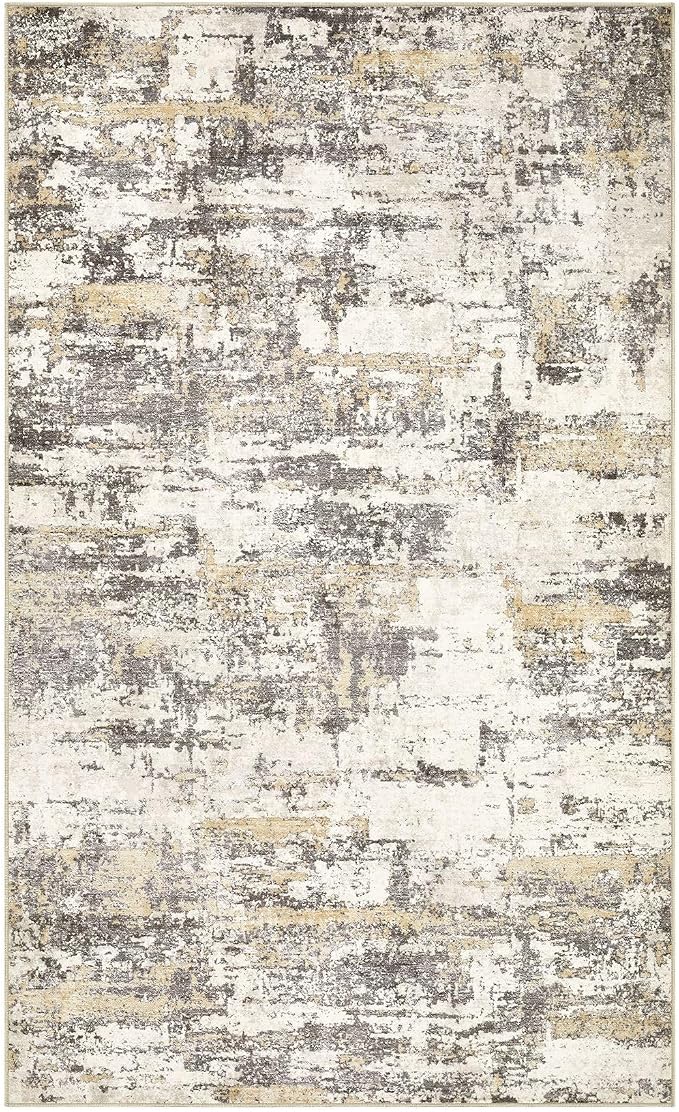 Hallway Washable Runner Rug: 3x5 Abstract Modern Soft Stain Resistant Non-Slip Backing Runner for for Entryway Kitchen Laundry Living Bathroom - Gold Brown
