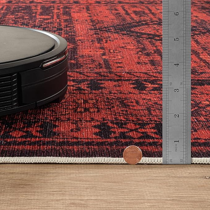 Bloom Rugs Washable Non-Slip 8' x 10' Rug - Red Traditional Bordered Area Rug for Living Room, Bedroom, Dining Room, and Kitchen - Exact Size: 8' x 10'