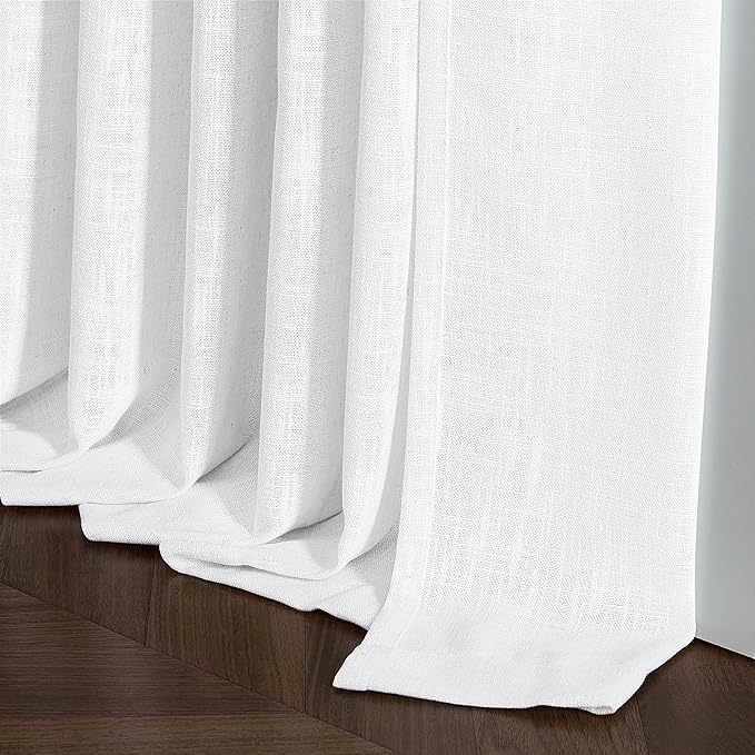 TWODRAPES Snow White Pinch Pleated Linen Curtains 2 Panels for Living Room Bedroom Memory Training Shaped Semi Sheer Pleat Drapes with Hooks Rings Light Filtering Window Curtain 40x54