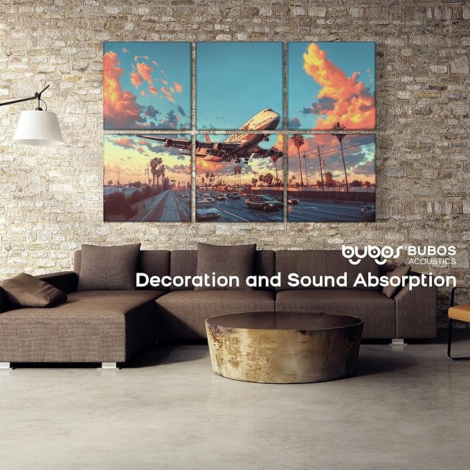 BUBOS 6 Pack Acoustic Wall Panels - High-Density Polyester Sound Absorbing Panels, Decorative Print Treatment for Recording Studio & Home Office, Peel and Stick, 23.6" x 23.6"