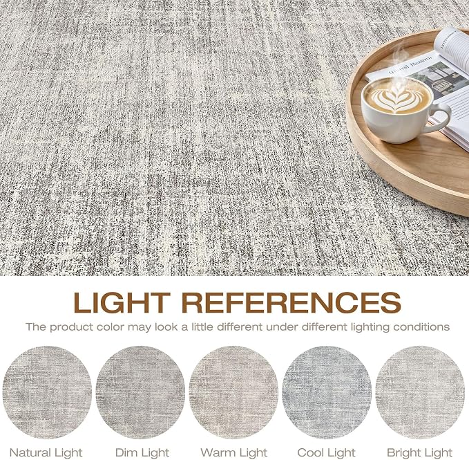 8ft Round Rug Living Room: 8x8 Washable Large Neutral Circle Area Rug Abstract Soft Modern Stain Resistant Indoor Floor Non-Slip Carpet for Bedroom Nursery Kids Office Playroom Dining Room- Brown Gray