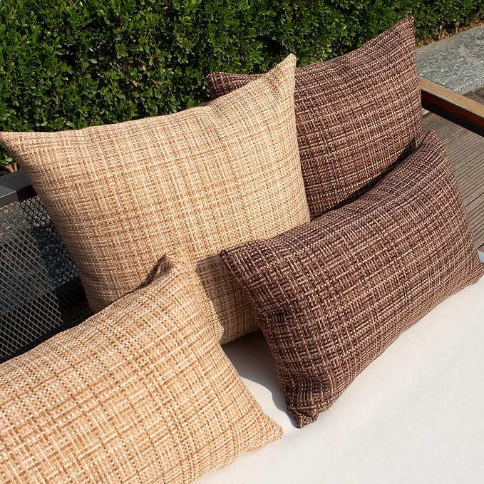 Kevin Textile Throw Pillow Cover Outdoor Waterproof Decorative Square Cushion Covers Water Resistant Pillowcase Shell for Couch Tent Park Pack of 2 (12 x 20 Beige)