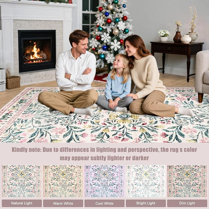 Runner Rug for Entryway: 2.6x14 Kitchen Rugs Non Slip Washable Ultra-Thin Soft Floral Carpet Indoor Floor Stain Resistant Carpets for Hallway Bedroom Kitchen Laundry Bathroom Dorm Pink/Green