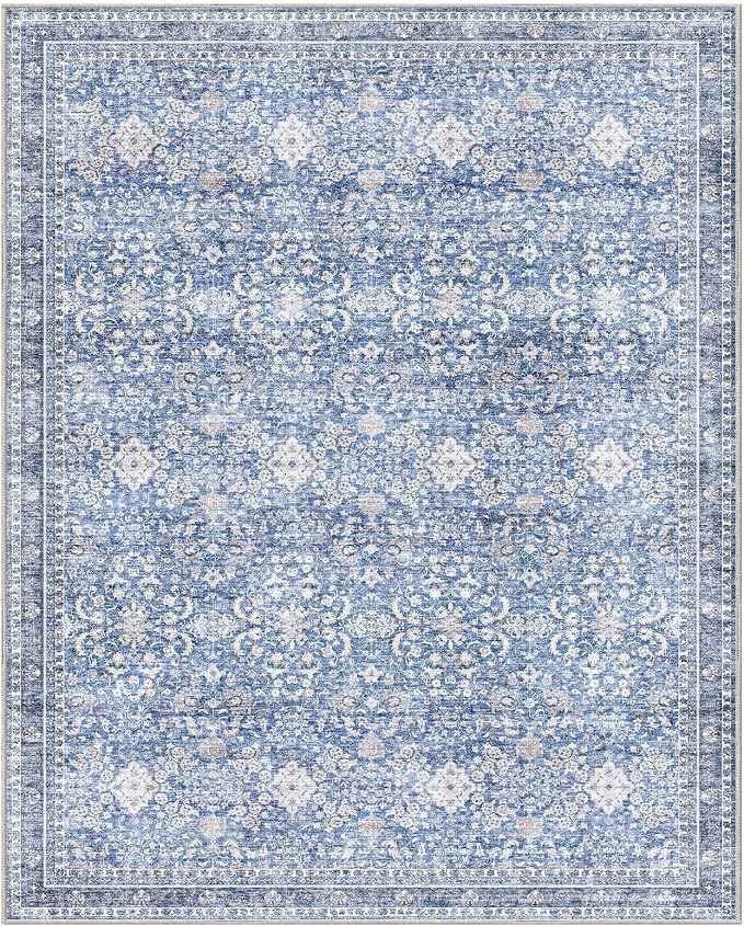 Sasttie 8x10 Area Rugs, Ultra-Soft Washable Rug, Low Pile Foldable Thin Carpets with Non-Slip Backing, Skin-Friendly Stain Resistant Carpet for Living Room, Bedroom, Kitchen, Dorm, 8x10, Blue