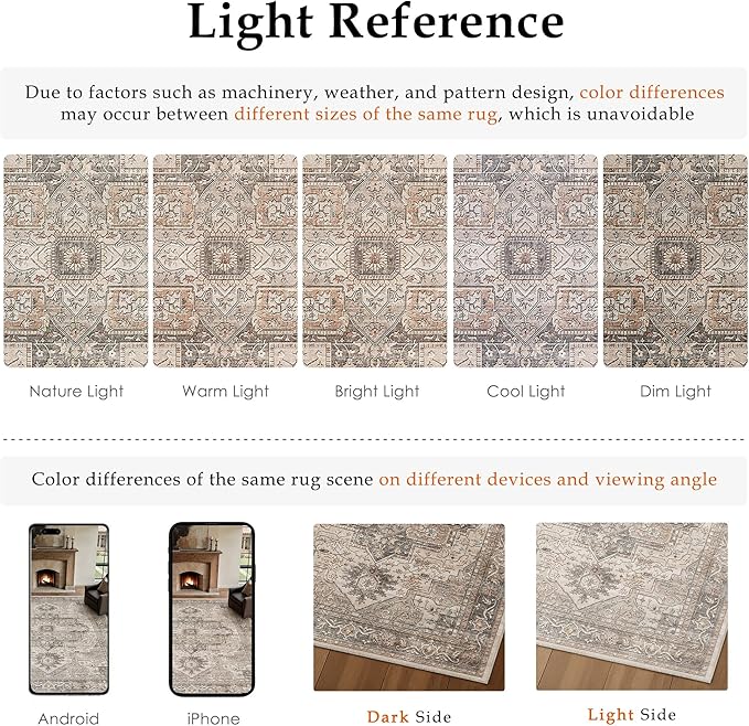 3x5 Washable Vintage Area Rug Brown Oriental Soft Entryway Throw Rug Neutral Non Slip Low Pile Small Carpet for Kitchen Bathroom Living Room Bedroom