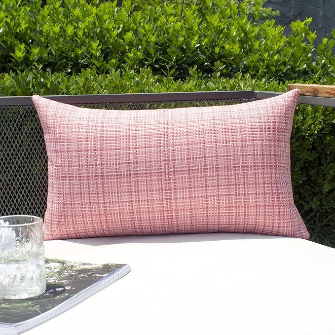 Kevin Textile Pack of 2 Decorative Outdoor Waterproof Pillow Covers Valentines Day Garden Cushion Sham Throw Pillowcase Shell for Gifts Patio Tent Couch 12x20 Inch Pink