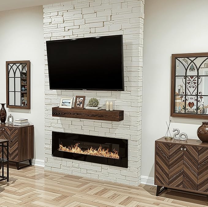 Heimlove Fireplace Mantel Shelf 48 Inch,Handmade Rustic Solid Wood Mantles for Over Fireplace,Wall Mounted Floating Fireplace Mantel Shelf for Living Room Decor,48"x 8"x 6"-Dark Carbonized