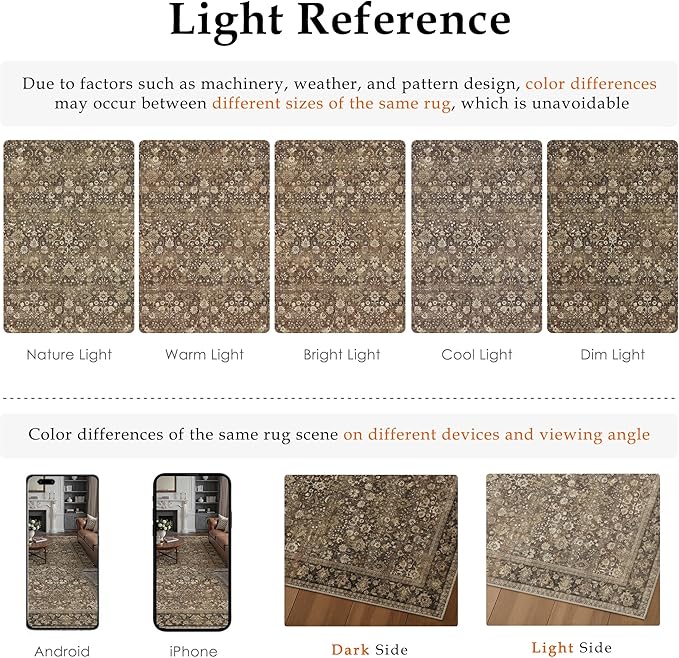 HUGEAR 5x7 Machine Washable Rugs Brown Hallway Area Rug Indoor Accent Rug Floral Low Pile Carpet Soft Throw Aesthetic Rug Bedroom Living Room Office Dining Room Kitchen Laundry Room Non Slip